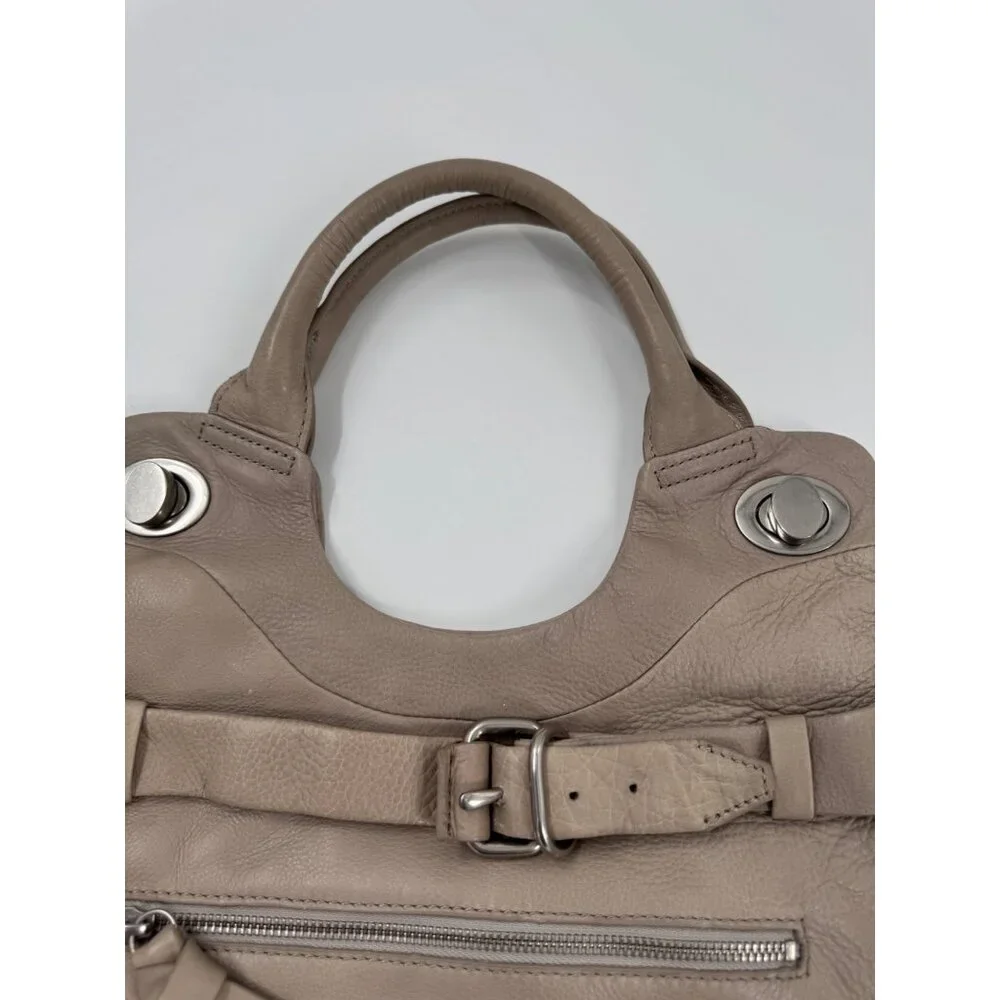 Foley + Corinna Jet Setter Taupe Leather Shoulder Bag With Front Zipper Pocket